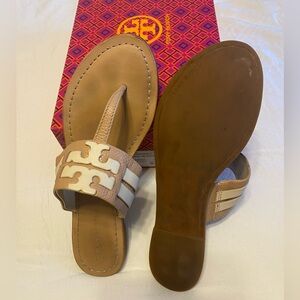 Tory Burch Beige and White Sandals
